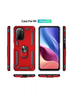 Newface Xiaomi Poco F3 Kılıf Sofya Yüzüklü Silikon Kapak - Kırmızı