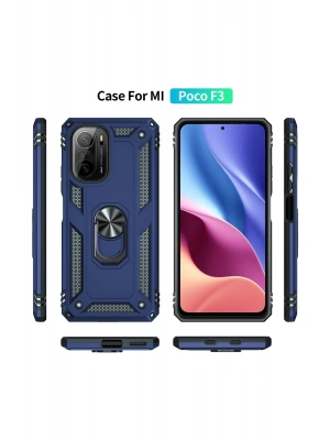 Newface Xiaomi Poco F3 Kılıf Sofya Yüzüklü Silikon Kapak - Lacivert