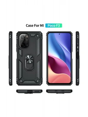 Newface Xiaomi Poco F3 Kılıf Sofya Yüzüklü Silikon Kapak - Siyah