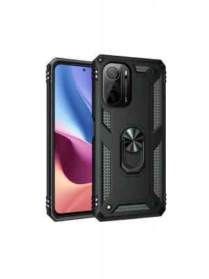 Newface Xiaomi Poco F3 Kılıf Sofya Yüzüklü Silikon Kapak - Siyah