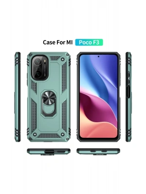 Newface Xiaomi Poco F3 Kılıf Sofya Yüzüklü Silikon Kapak - Yeşil