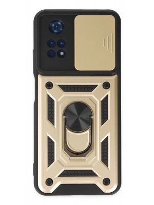 Newface Xiaomi Poco M4 Pro 4G Kılıf Pars Lens Yüzüklü Silikon - Gold