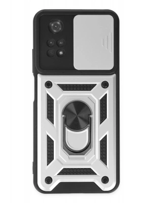 Newface Xiaomi Poco M4 Pro 4G Kılıf Pars Lens Yüzüklü Silikon - Gümüş