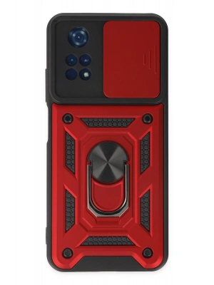 Newface Xiaomi Poco M4 Pro 4G Kılıf Pars Lens Yüzüklü Silikon - Kırmızı