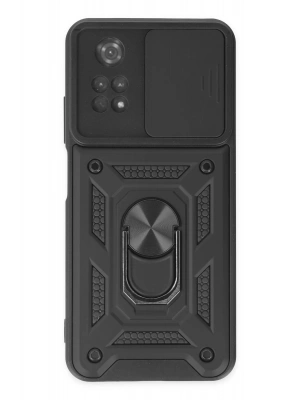 Newface Xiaomi Poco M4 Pro 4G Kılıf Pars Lens Yüzüklü Silikon - Siyah