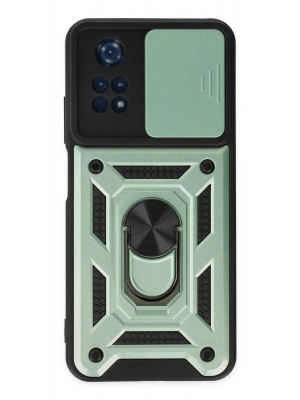 Newface Xiaomi Poco M4 Pro 4G Kılıf Pars Lens Yüzüklü Silikon - Yeşil