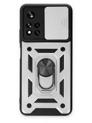 Newface Xiaomi Poco M4 Pro 5G Kılıf Pars Lens Yüzüklü Silikon - Gümüş