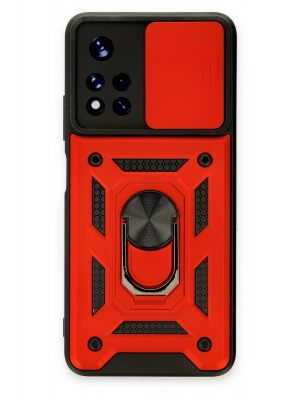 Newface Xiaomi Poco M4 Pro 5G Kılıf Pars Lens Yüzüklü Silikon - Kırmızı