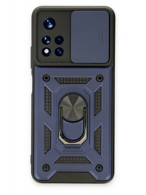 Newface Xiaomi Poco M4 Pro 5G Kılıf Pars Lens Yüzüklü Silikon - Lacivert