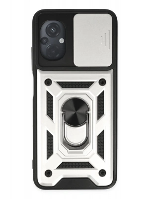 Newface Xiaomi Poco M5 Kılıf Pars Lens Yüzüklü Silikon - Gümüş