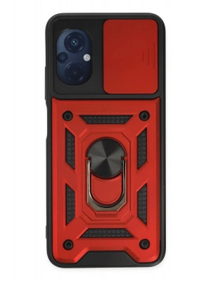 Newface Xiaomi Poco M5 Kılıf Pars Lens Yüzüklü Silikon - Kırmızı