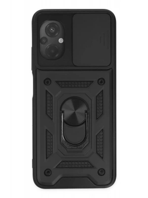 Newface Xiaomi Poco M5 Kılıf Pars Lens Yüzüklü Silikon - Siyah