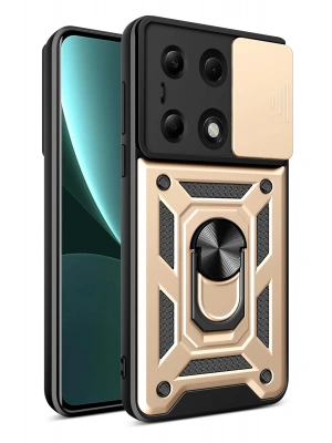 Newface Xiaomi Poco M6 Pro 4G Kılıf Pars Lens Yüzüklü Silikon - Gold