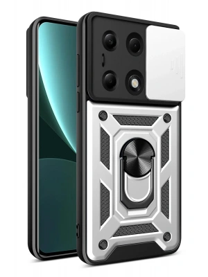 Newface Xiaomi Poco M6 Pro 4G Kılıf Pars Lens Yüzüklü Silikon - Gümüş