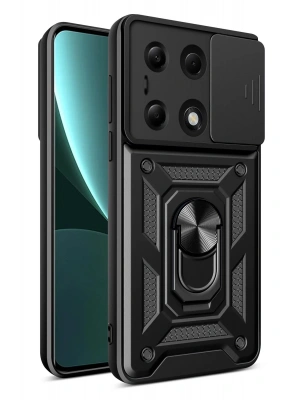 Newface Xiaomi Poco M6 Pro 4G Kılıf Pars Lens Yüzüklü Silikon - Siyah