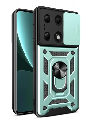 Newface Xiaomi Poco M6 Pro 4G Kılıf Pars Lens Yüzüklü Silikon - Yeşil