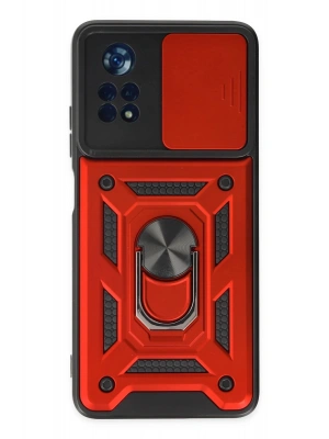 Newface Xiaomi Poco X4 Pro 5G Kılıf Pars Lens Yüzüklü Silikon - Kırmızı