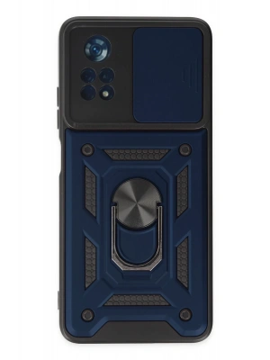 Newface Xiaomi Poco X4 Pro 5G Kılıf Pars Lens Yüzüklü Silikon - Lacivert