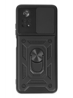 Newface Xiaomi Poco X4 Pro 5G Kılıf Pars Lens Yüzüklü Silikon - Siyah