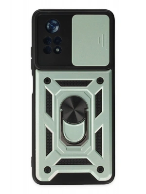 Newface Xiaomi Poco X4 Pro 5G Kılıf Pars Lens Yüzüklü Silikon - Yeşil