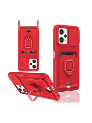 Newface Xiaomi Poco X5 5G Kılıf Zuma Kartvizitli Yüzüklü Silikon - Kırmızı