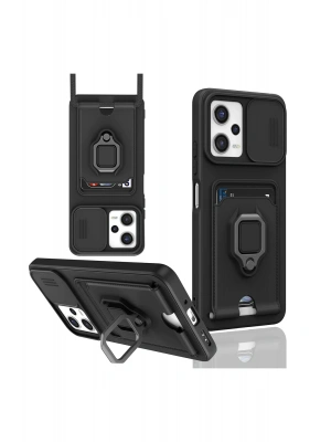 Newface Xiaomi Poco X5 5G Kılıf Zuma Kartvizitli Yüzüklü Silikon - Siyah