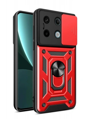 Newface Xiaomi Poco X6 Pro Kılıf Pars Lens Yüzüklü Silikon - Kırmızı