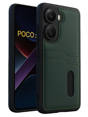 Newface Xiaomi Poco X7 Pro Kılıf Sara Kartvizitli Deri Kılıf - Koyu Yeşil