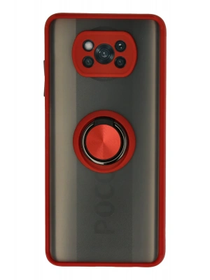 Newface Xiaomi Pocophone X3 Kılıf Montreal Yüzüklü Silikon Kapak - Kırmızı