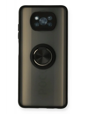 Newface Xiaomi Pocophone X3 Kılıf Montreal Yüzüklü Silikon Kapak - Siyah