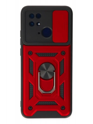 Newface Xiaomi Redmi 10C Kılıf Pars Lens Yüzüklü Silikon - Kırmızı