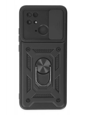 Newface Xiaomi Redmi 10C Kılıf Pars Lens Yüzüklü Silikon - Siyah