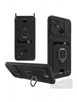 Newface Xiaomi Redmi 10C Kılıf Zuma Kartvizitli Yüzüklü Silikon - Siyah