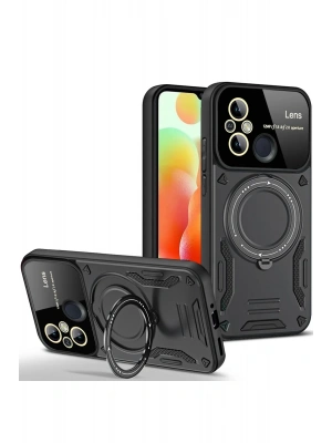 Newface Xiaomi Redmi 12C Kılıf Joy Lens Standlı Kapak - Siyah