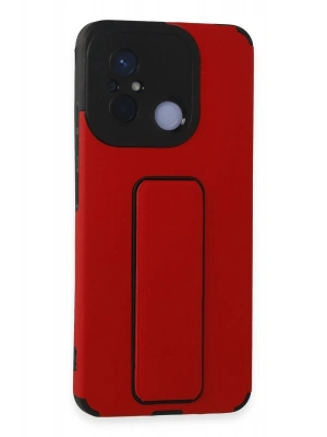 Newface Xiaomi Redmi 12C Kılıf Mega Standlı Silikon - Kırmızı