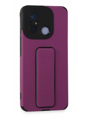 Newface Xiaomi Redmi 12C Kılıf Mega Standlı Silikon - Mor