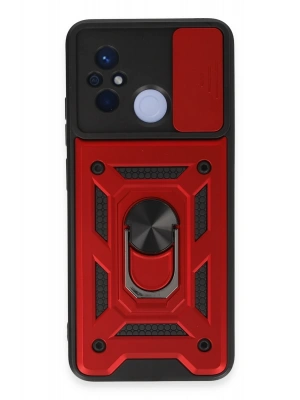 Newface Xiaomi Redmi 12C Kılıf Pars Lens Yüzüklü Silikon - Kırmızı