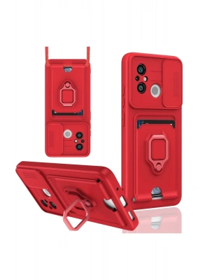 Newface Xiaomi Redmi 12C Kılıf Zuma Kartvizitli Yüzüklü Silikon - Kırmızı