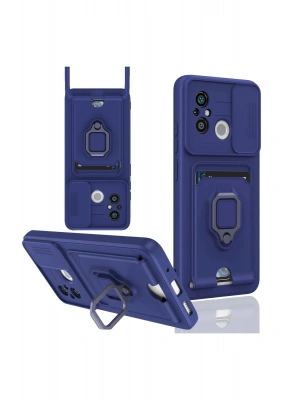 Newface Xiaomi Redmi 12C Kılıf Zuma Kartvizitli Yüzüklü Silikon - Lacivert