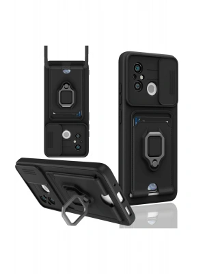 Newface Xiaomi Redmi 12C Kılıf Zuma Kartvizitli Yüzüklü Silikon - Siyah