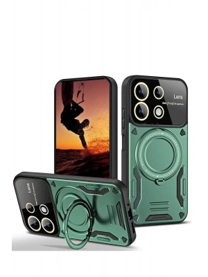 Newface Xiaomi Redmi 13 4G Kılıf Joy Lens Standlı Kapak - Koyu Yeşil