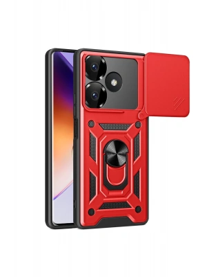 Newface Xiaomi Redmi 13 4G Kılıf Pars Lens Yüzüklü Silikon - Kırmızı