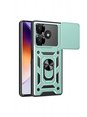 Newface Xiaomi Redmi 13 4G Kılıf Pars Lens Yüzüklü Silikon - Yeşil