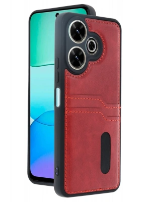 Newface Xiaomi Redmi 13 4G Kılıf Sara Kartvizitli Deri Kılıf - Kırmızı