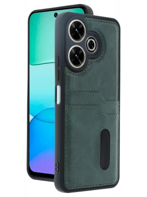 Newface Xiaomi Redmi 13 4G Kılıf Sara Kartvizitli Deri Kılıf - Koyu Yeşil