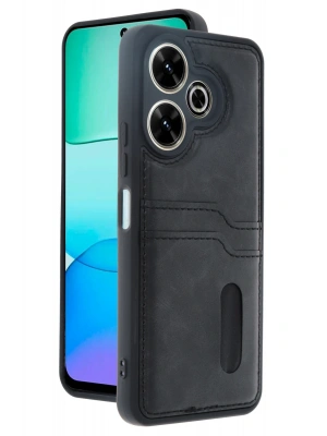 Newface Xiaomi Redmi 13 4G Kılıf Sara Kartvizitli Deri Kılıf - Siyah