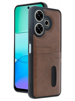 Newface Xiaomi Redmi 13 4G Kılıf Sara Kartvizitli Deri Kılıf - Taba