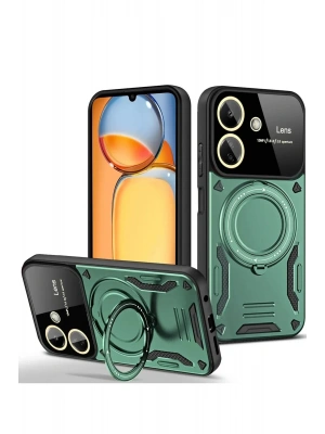 Newface Xiaomi Redmi 13C Kılıf Joy Lens Standlı Kapak - Koyu Yeşil