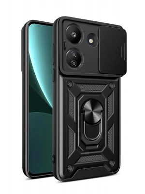 Newface Xiaomi Redmi 13C Kılıf Pars Lens Yüzüklü Silikon - Siyah