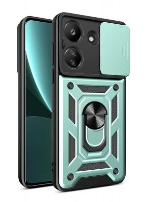 Newface Xiaomi Redmi 13C Kılıf Pars Lens Yüzüklü Silikon - Yeşil